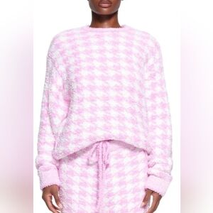 SKIMS Cozy Knit Houndstooth Pullover sweater, S/M in Petal Pink, NWT